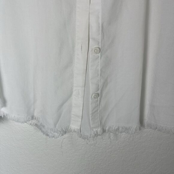 Cloth & Stone White Button Up Shirt Distressed Hem Beach Tencel Chambray 206 - Picture 4 of 7